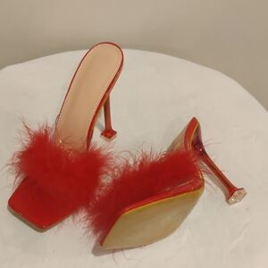 Chic Red Feathered Women's Heels